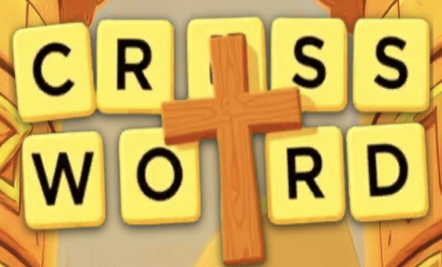 Cross Word logo: letter tiles spelling CROSS WORD with a wooden cross